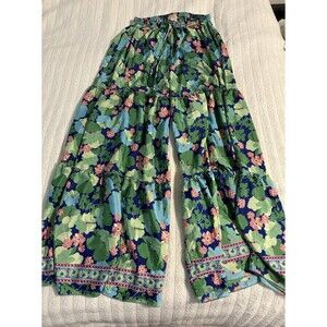 GardenBelle Shop Boho Wide Leg Pants Women L/XL Hippie Festival Green Blue Tassl